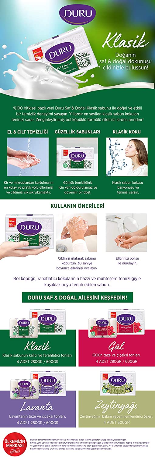 Duru Saf & Doğal Klasik Beyaz Kalıp Sabun, 600 gr